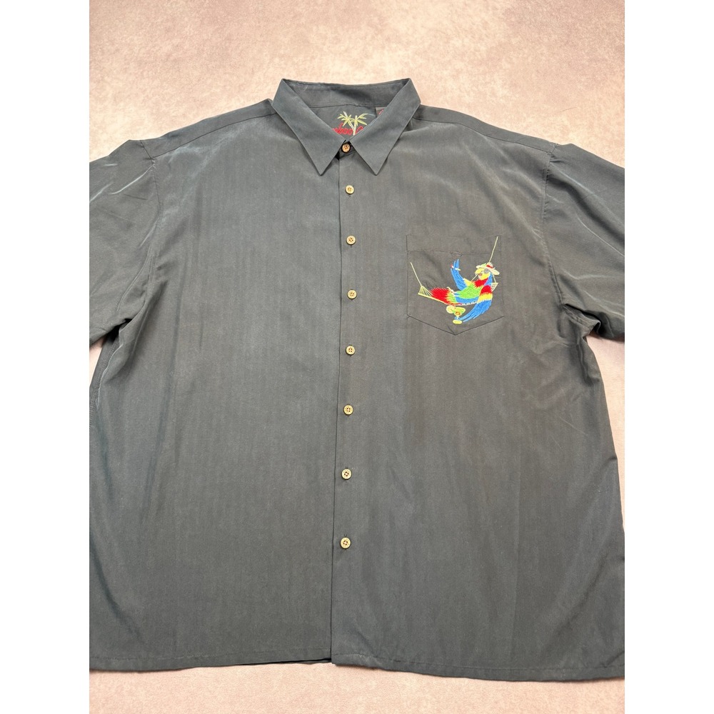 Bamboo Cay Mens 4XL Black Modal Parrot Tropical Embroidered Camp Shirt Korea